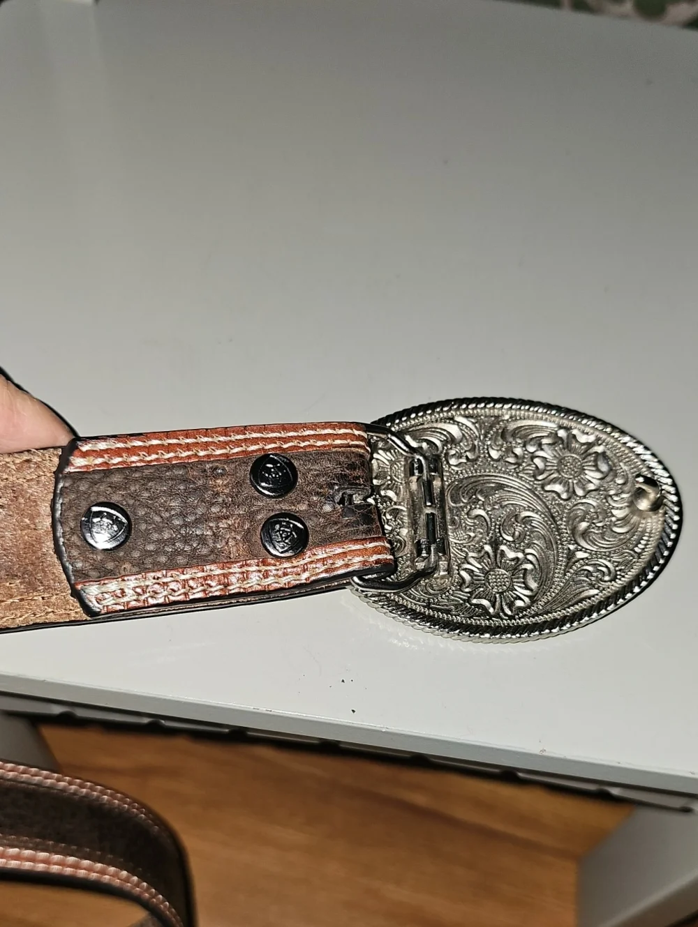 Ariat Brown Pebbled Leather Belt With Longhorn Buckle